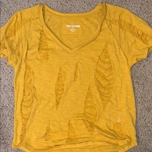 true religion ripped yellow/orange t-shirt